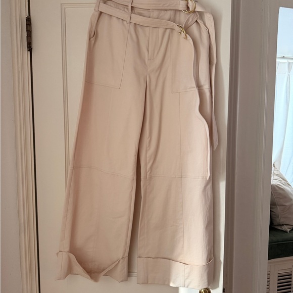 Cinq a Sept Women's Cream Wide-Leg double belt Pants - Picture 5 of 6